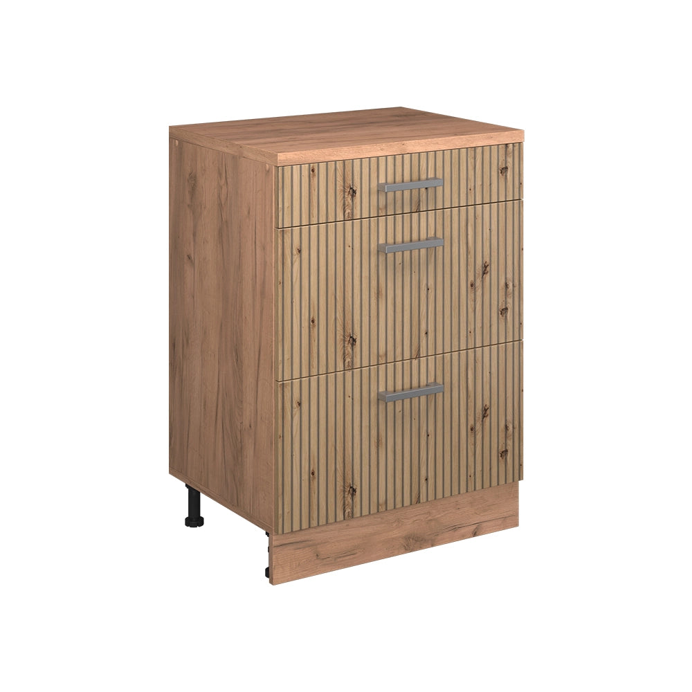Mobile per mansarda Rion Rovere artigianale/Rovere dorato 60 x 83.8 cm senza inclinazione con 3 cassetti Vicco
