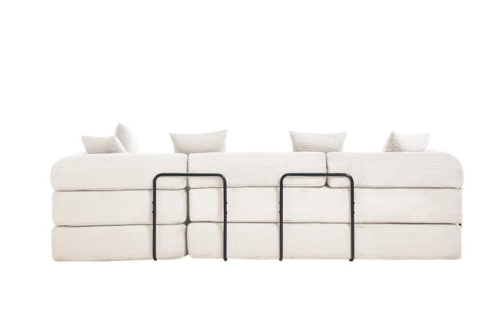 Divano modulare 270x180x64 cm con funzione letto e tasca laterale in corduroy beige