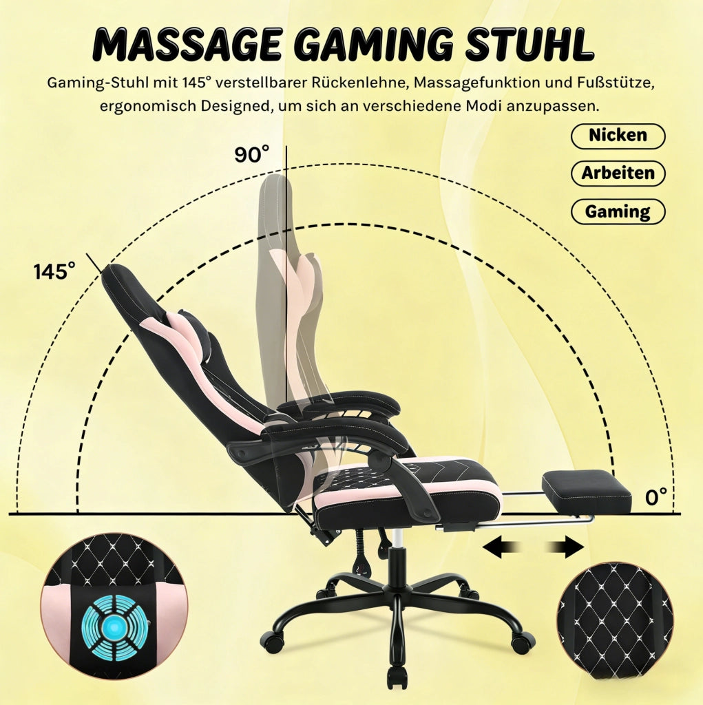 Sedia gaming ergonomica con massaggio, rete e poggiapiedi