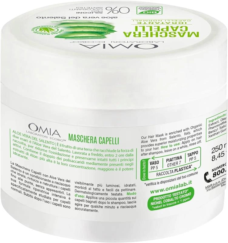 OMIA MASCHERA PER CAPELL CON ALOE VERA DEL SALENTO IDRATANTE E ILLUMINANTE PER CAPELLI SECCHI 250 ML
