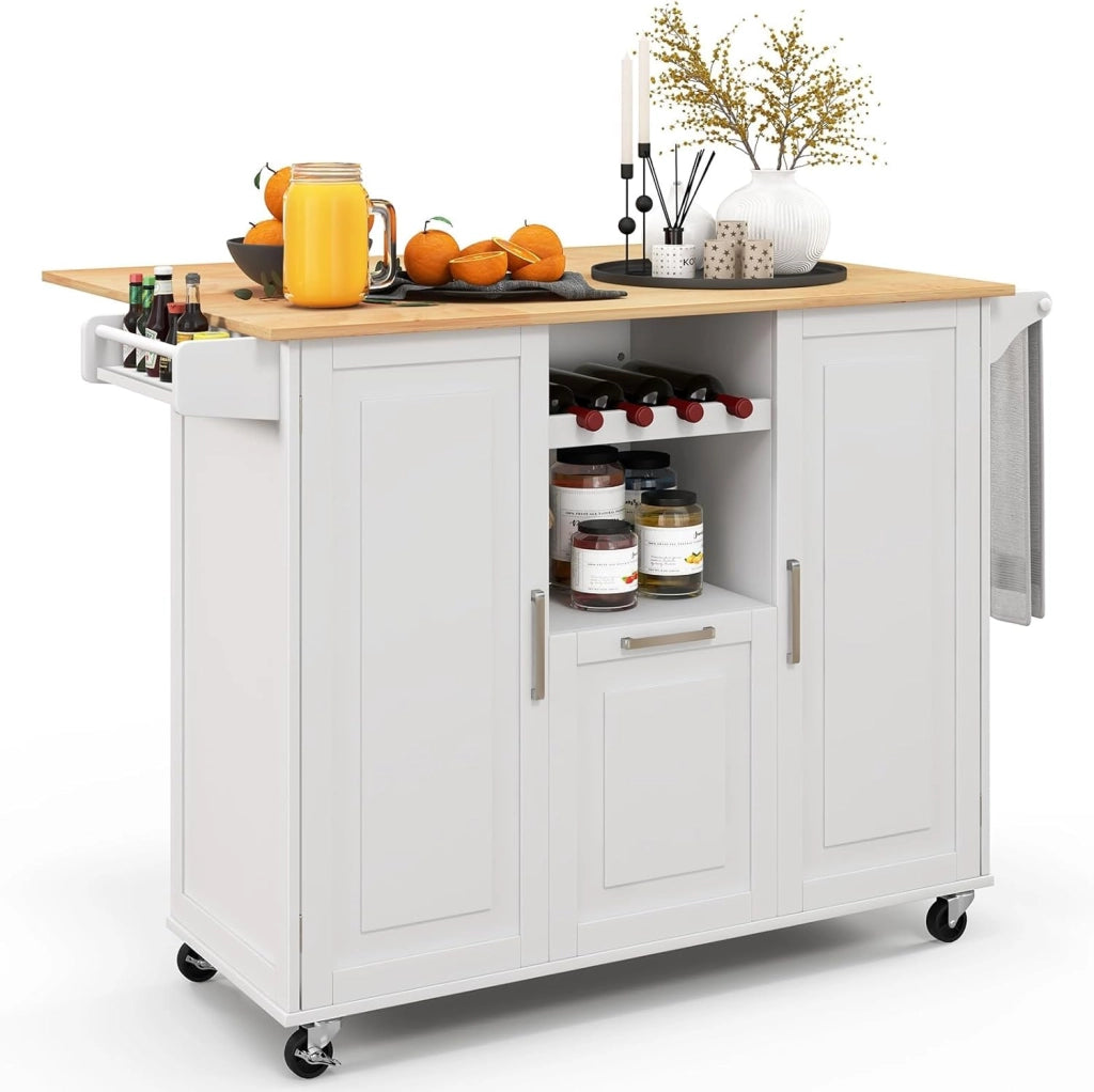 Carrello da Cucina, Isola Cucina con Piano Ribaltabile e 4 Ruote Girevoli, con Cassetto Profondo Portabottiglie Aperto e Porta Asciugamani, 130x74x90 cm (Nero)