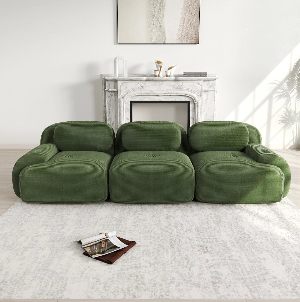 Divano angolare modulare in velluto a coste; 298x103x70 cm; verde