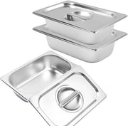 Set di 3 contenitori GN 1/4 con coperchio, contenitori GN in acciaio inossidabile, per cucina e dispensa, impermeabili, riciclabili, contenitore metallico per piccola colazione (26,5 x 16,5 x 6,5 cm)