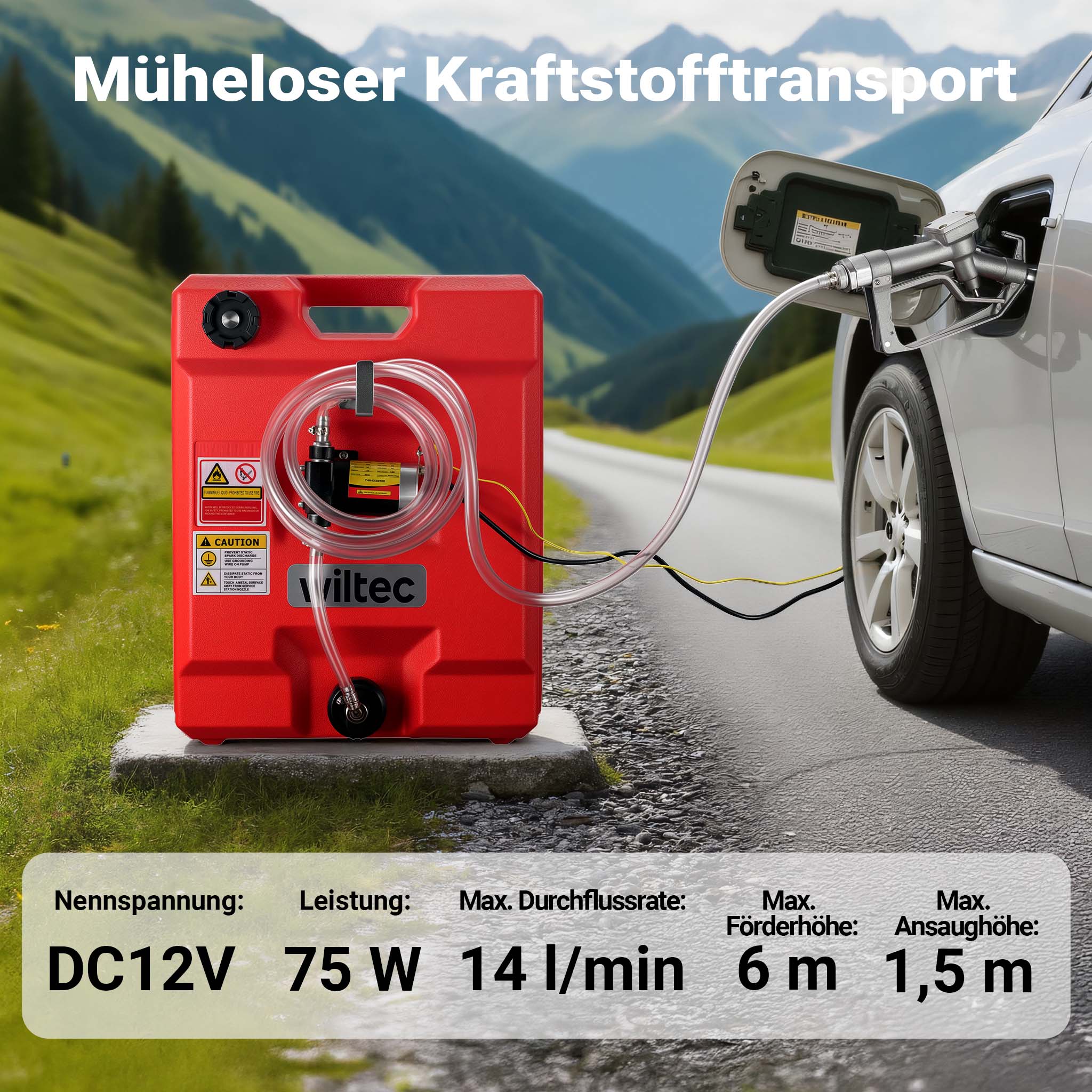 Serbatoio portatile per travaso carburante da 48 l con pompa da 12 V, pompa mobile per diesel e benzina