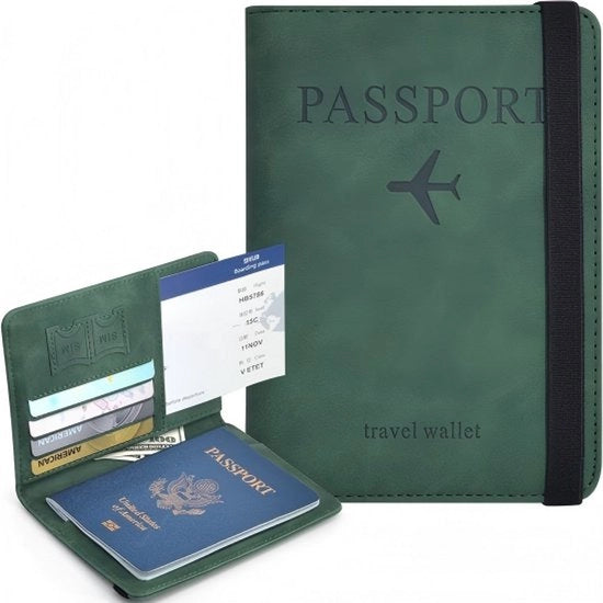 Portafoglio di viaggio - Portafoglio in PU con RFID blocco - Portafoglio con tasche per carte e cinturino elastico - Sicurezza antitrasferimento - Accessori di viaggio per uomo e donna - 11 x 1,1 x 15,1 cm