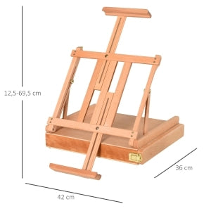 Cavalletto da atelier in legno di faggio, pieghevole e regolabile, con cassetto, colore naturale, 42x36x12,5 cm