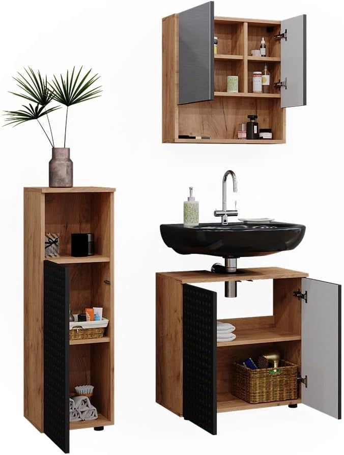 Set mobili bagno Irma, Antracite puntinato, 3 parti
