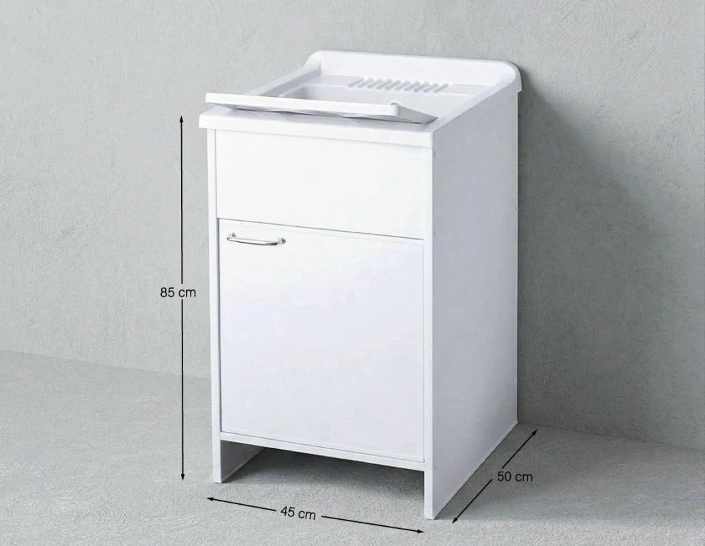 Mobile Lavatoio NEXA 45 – Lavapanni in PVC con Vasca e Anta – 45x50x85 cm Bianco_