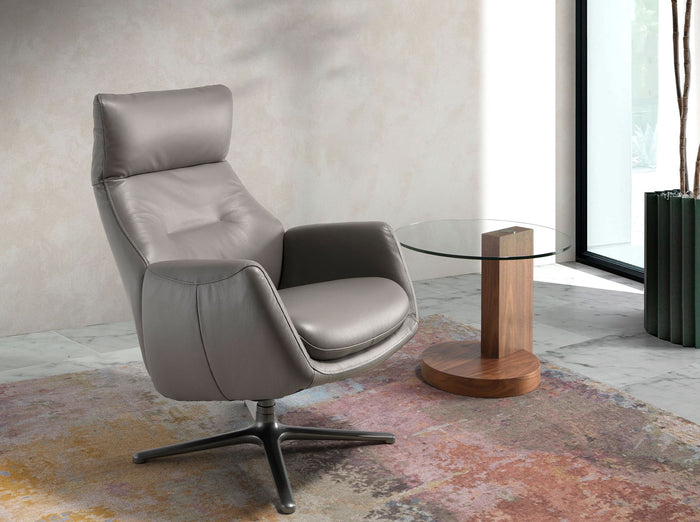 Tavolo angolare rotondo in vetro temperato e noce