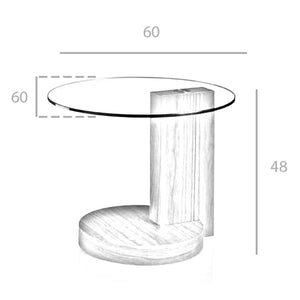 Tavolo angolare rotondo in vetro temperato e noce