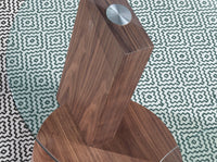 Tavolo angolare rotondo in vetro temperato e noce