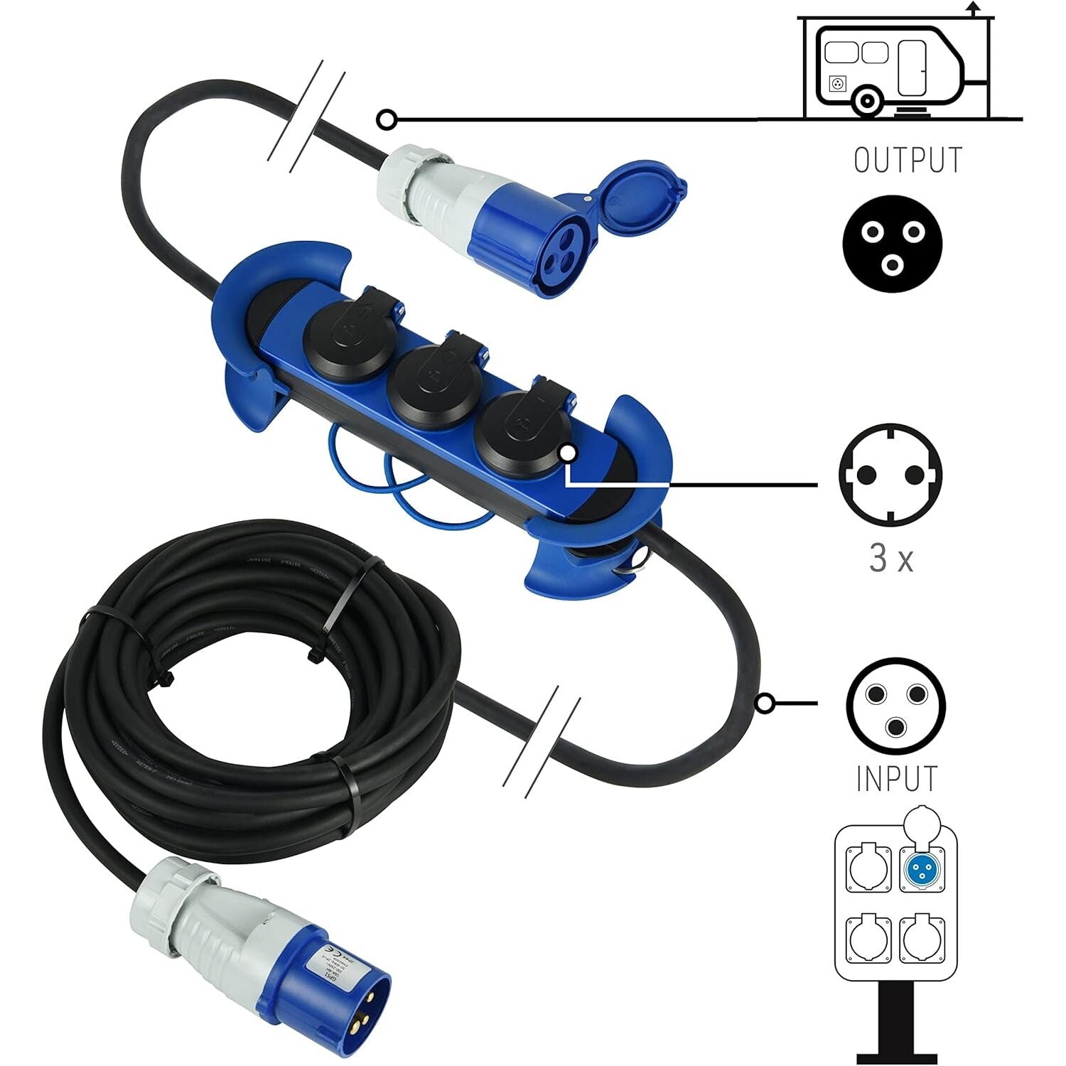 MULTIPRESA CAMPER IP44 10M H07RN-F 3 SCHUKO + CEE