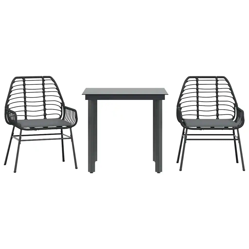 Set da Pranzo da Giardino 3 pz | Set Salotto da Giardino con Cuscini Polyrattan Vetro