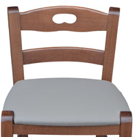 Sgabello legno noce scuro presa nello schienale h67 seduta similpelle tortora