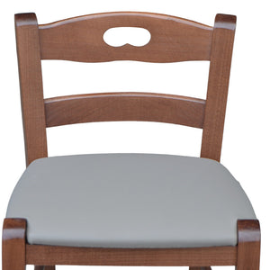 Sgabello legno noce scuro presa nello schienale h67 seduta similpelle tortora