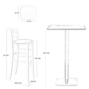 Sgabello legno noce scuro con foro nello schienale h66 seduta ecopelle marrone