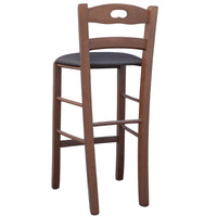 Sgabello legno noce scuro con foro nello schienale h66 seduta ecopelle marrone