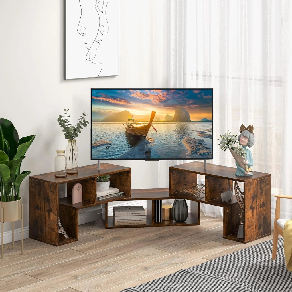 Mobile TV Soggiorno in Legno, Mobile Porta TV Liberamente Combinabile, per TV fino a 65”, Mobiletto TV Multifunzione con 6 Vani Aperti, 134 x 30 x 43 cm (Marrone)