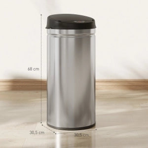 Pattumiera Sensor 42L in Acciaio Inox, Chiusura Ammortizzata, Apertura Touch-Free per Cucina Igienica