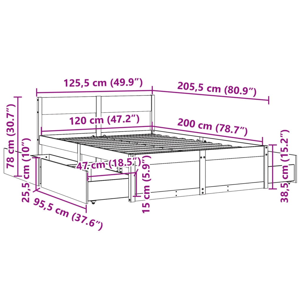 Letto senza Materasso Bianco 120x200 cm Legno Massello di Pino