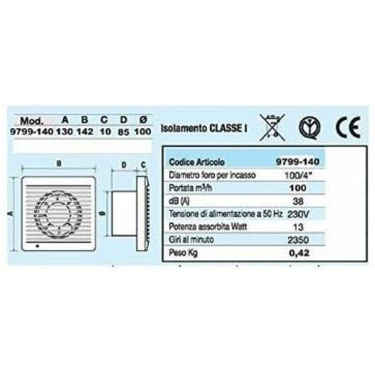 Aspiratore elettrico d.100 mm ve camco 9799-140x