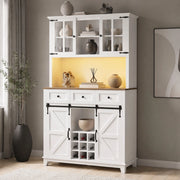 Mobile alto da cucina con ante in vetro e LED, ripiani regolabili, MDF, bianco, 105 × 38,4 × 180 cm