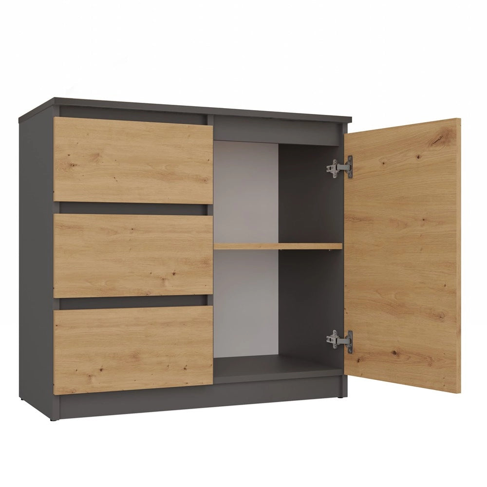 Cassettiera MALWA 1d3s antracite rovere artisan per camera e soggiorno