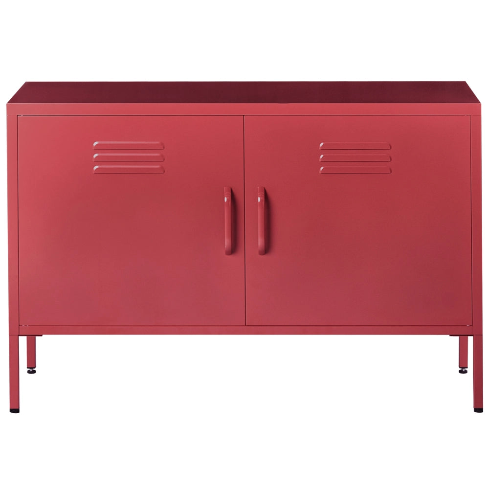 Credenza a 2 ante in acciaio rosso Home Office Mobili Ripiani Tappi per gambe Design industriale