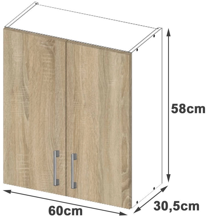 Mobile da cucina pensile sistema AKORD LIMA Bianco 60 cm 2 ante inserto frontale Sonoma Quercia 60x30,5x58 cm