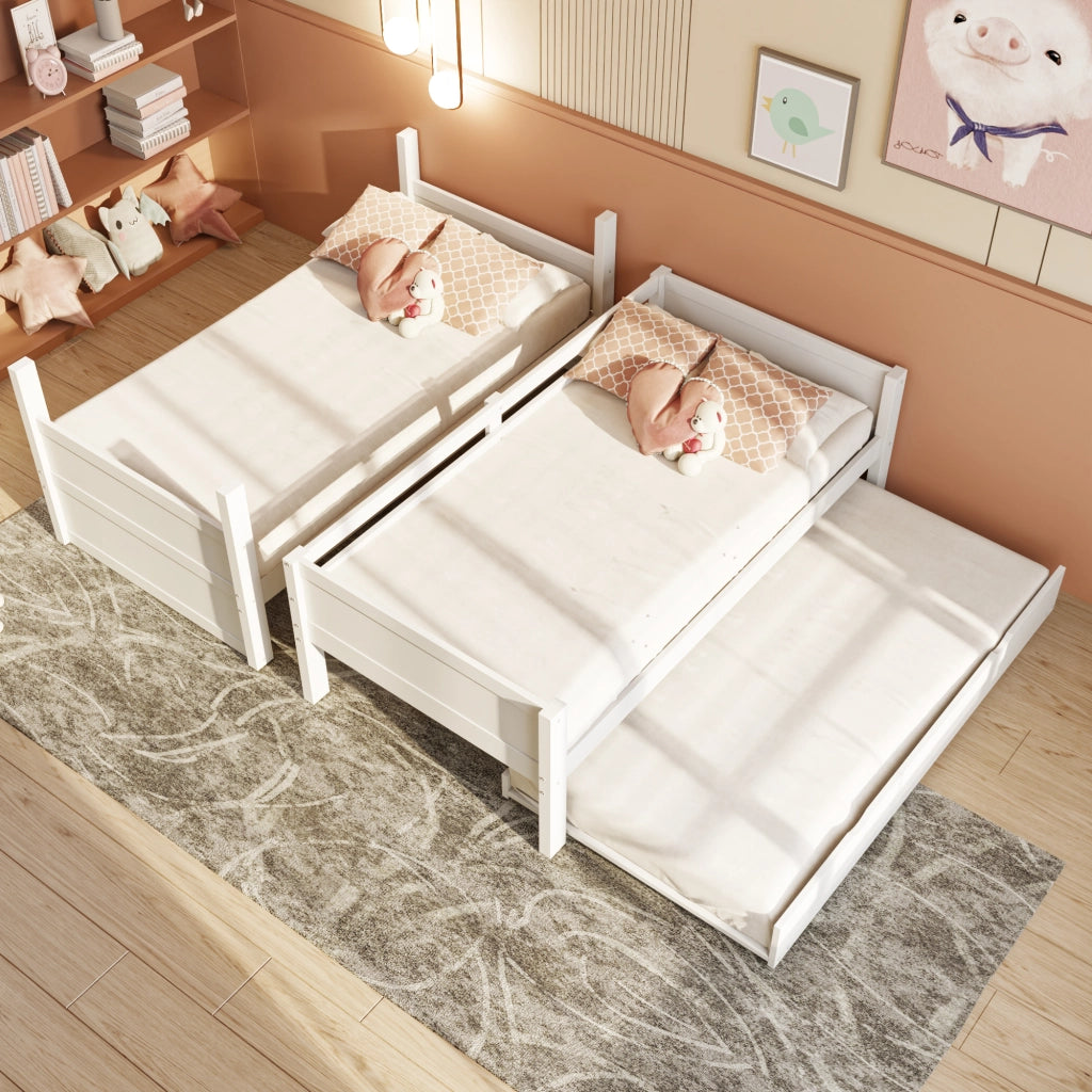 Letto a castello 90x200 cm in legno con letto estraibile, trasformabile in 2 letti singoli, bianco