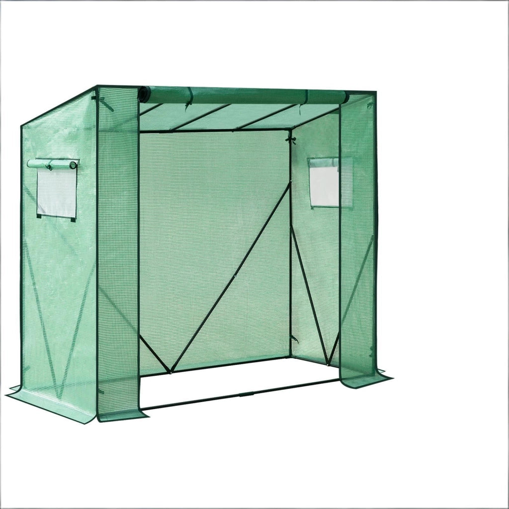 Serra a tunnel con copertura in PE traspirante e telaio in acciaio verniciato verde per piante 200 × 77 × 169 cm