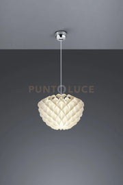 TITLIA SOSPENSIONE METACRILATO BIANCO DECORO ORIGAMI CON MONTATURA METALLO CROMATO D.40CM  1 LUCE ATTACCO E27