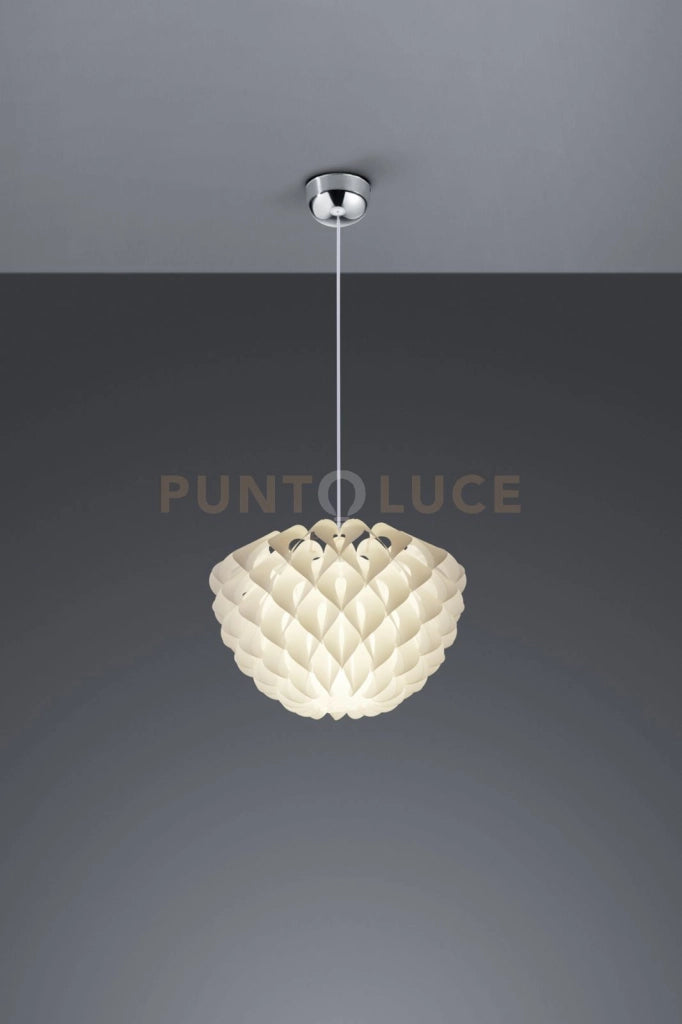 TITLIA SOSPENSIONE METACRILATO BIANCO DECORO ORIGAMI CON MONTATURA METALLO CROMATO D.40CM  1 LUCE ATTACCO E27