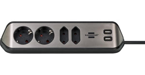 Brennenstuhl 1153590410 prolunghe e multiple 2 m 4 presa(e) AC Interno Nero, Argento