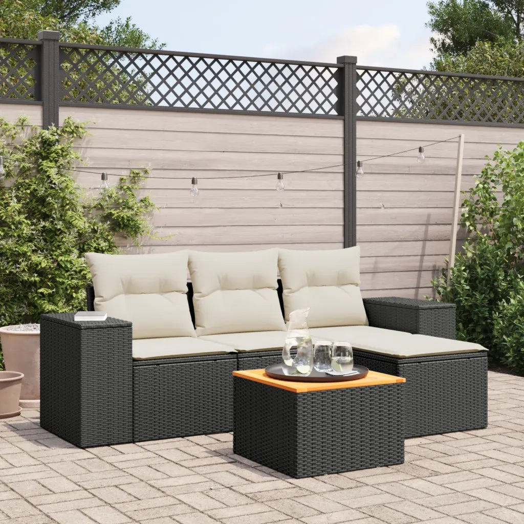 Set Divani da Giardino 5 pz | Set Salotto da Giardino con Cuscini in Polyrattan Nero
