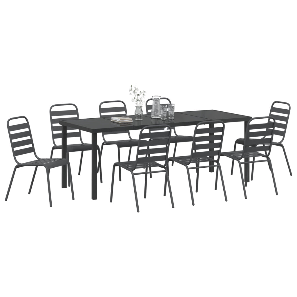 Set da Pranzo da Giardino da 9 Pezzi Grigio Scuro Acciaio