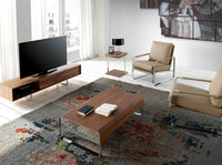 Tavolo angolare quadrato in noce e acciaio cromato