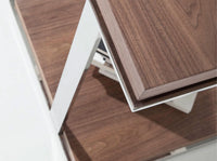 Tavolo angolare quadrato in noce e acciaio cromato