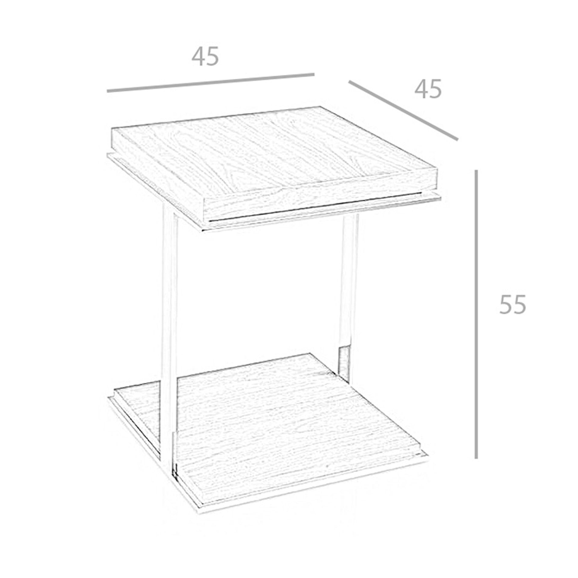 Tavolo angolare quadrato in noce e acciaio cromato