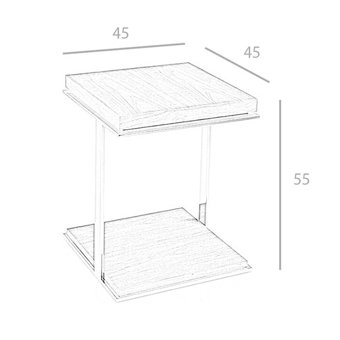 Tavolo angolare quadrato in noce e acciaio cromato