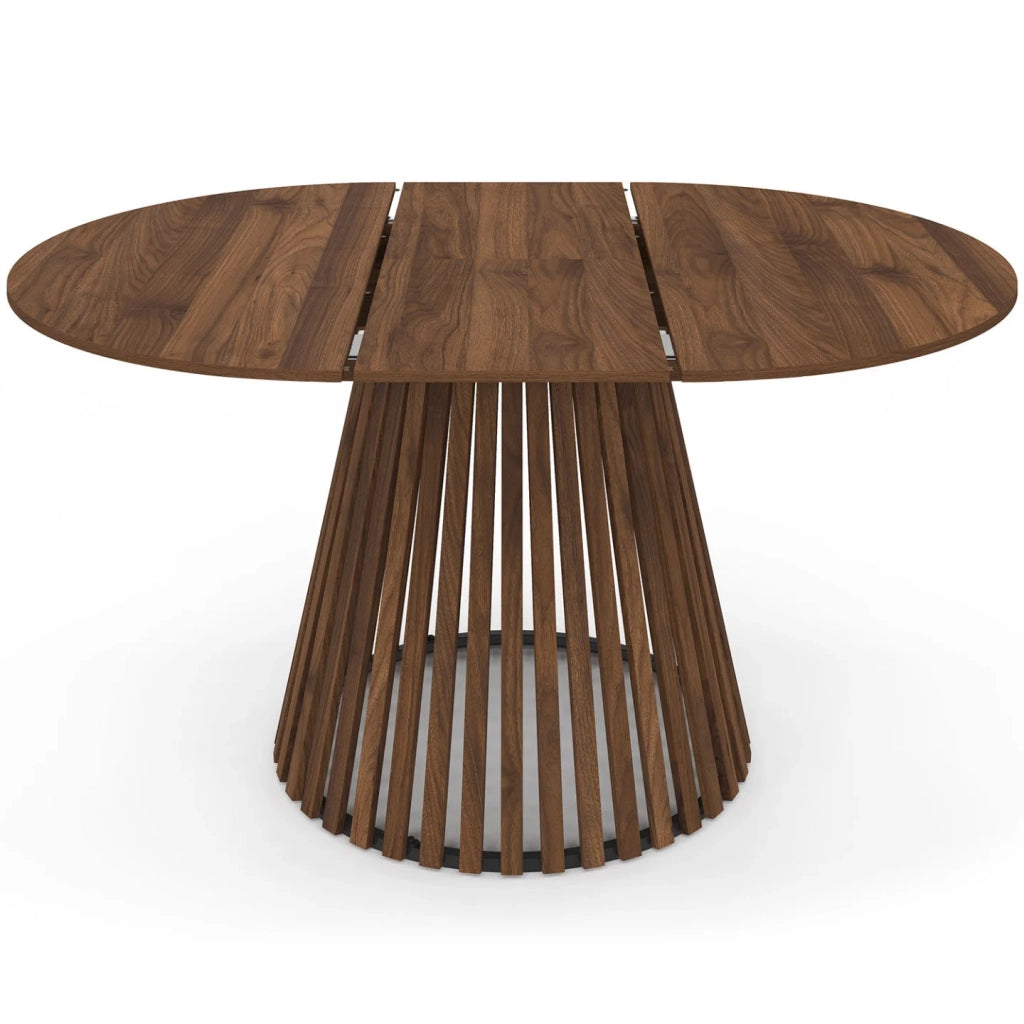 IDMarket - CARMEN tavolo da pranzo rotondo allungabile 4-8 persone con gamba a doghe in noce e piano in noce 110 - 150 cm
