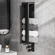 Maniglione per asciugamani senza perforazione, supporto per asciugamani nero, maniglione in acciaio inossidabile, supporto per asciugamani a doppio ripiano per bagno e cucina, 43 cm.
