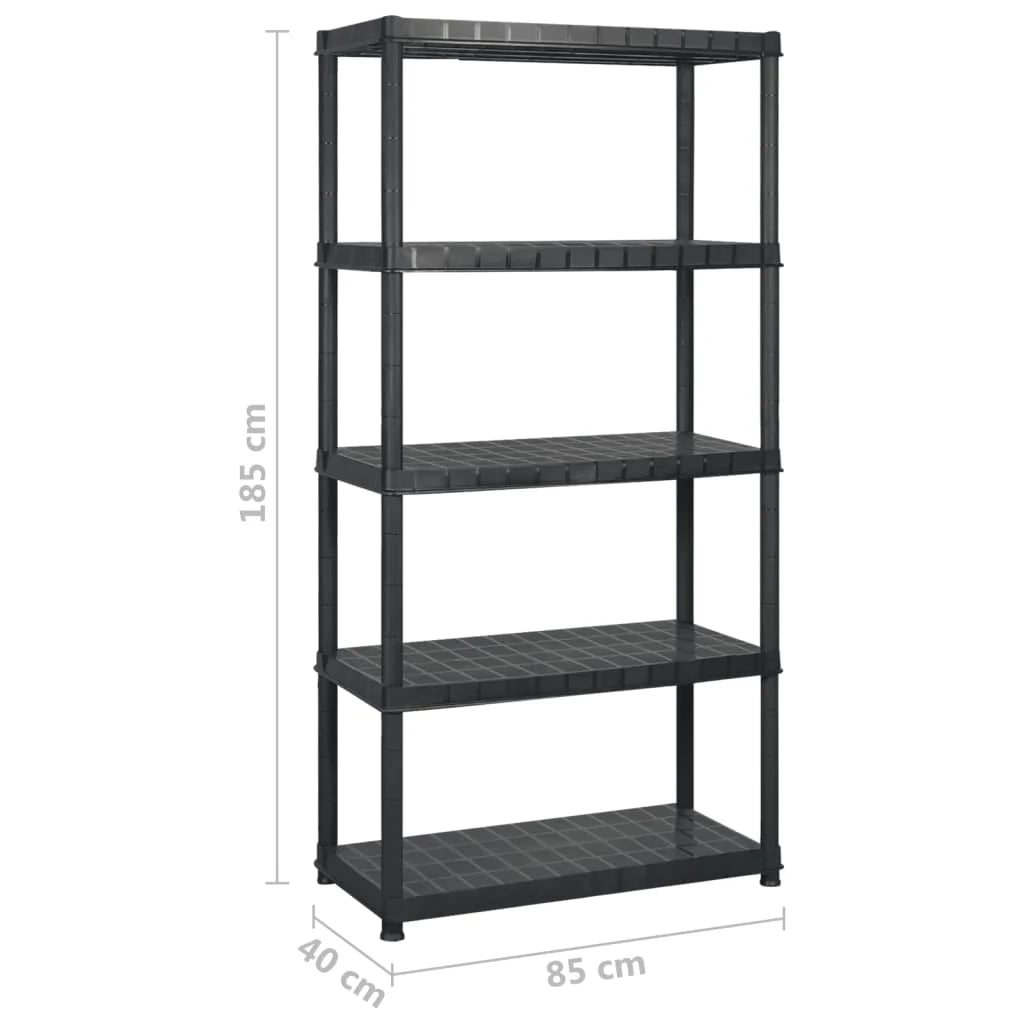 Scaffale portaoggetti a 5 ripiani 255 x 40 x 185 cm Plastica nera 02_0045704