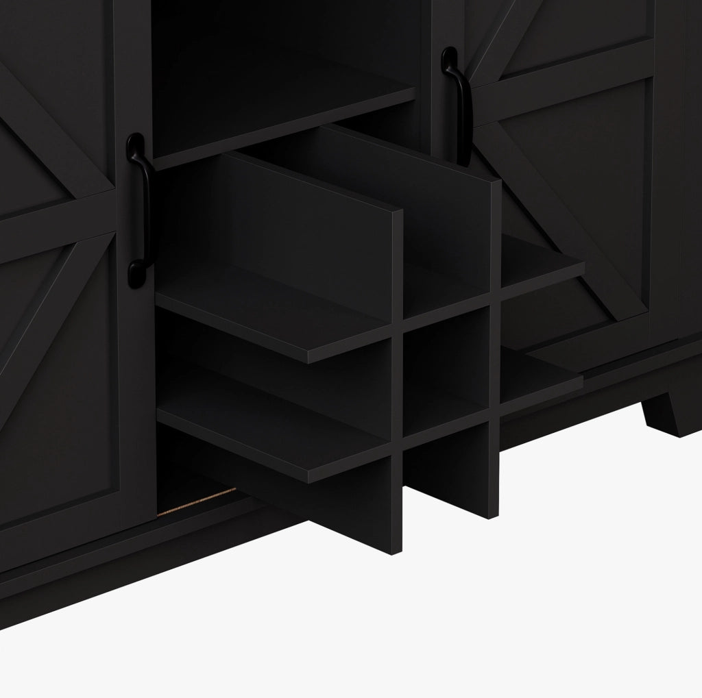 Credenza 105x38.4x180 cm con LED; ante in vetro e ripiani regolabili in MDF e metallo nera