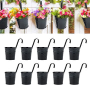 Set di vasi da fiore in metallo appesi - 10 pezzi - nero - gancio rimovibile - 10 cm - vasi da fiore - decorazione giardino - balcone - vaso per fiori