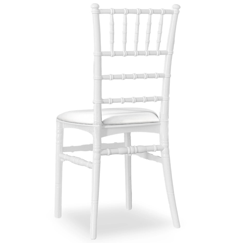Set da 20 Sedie Chiavarine Bianche in Plastica con cuscino similpelle bianco
