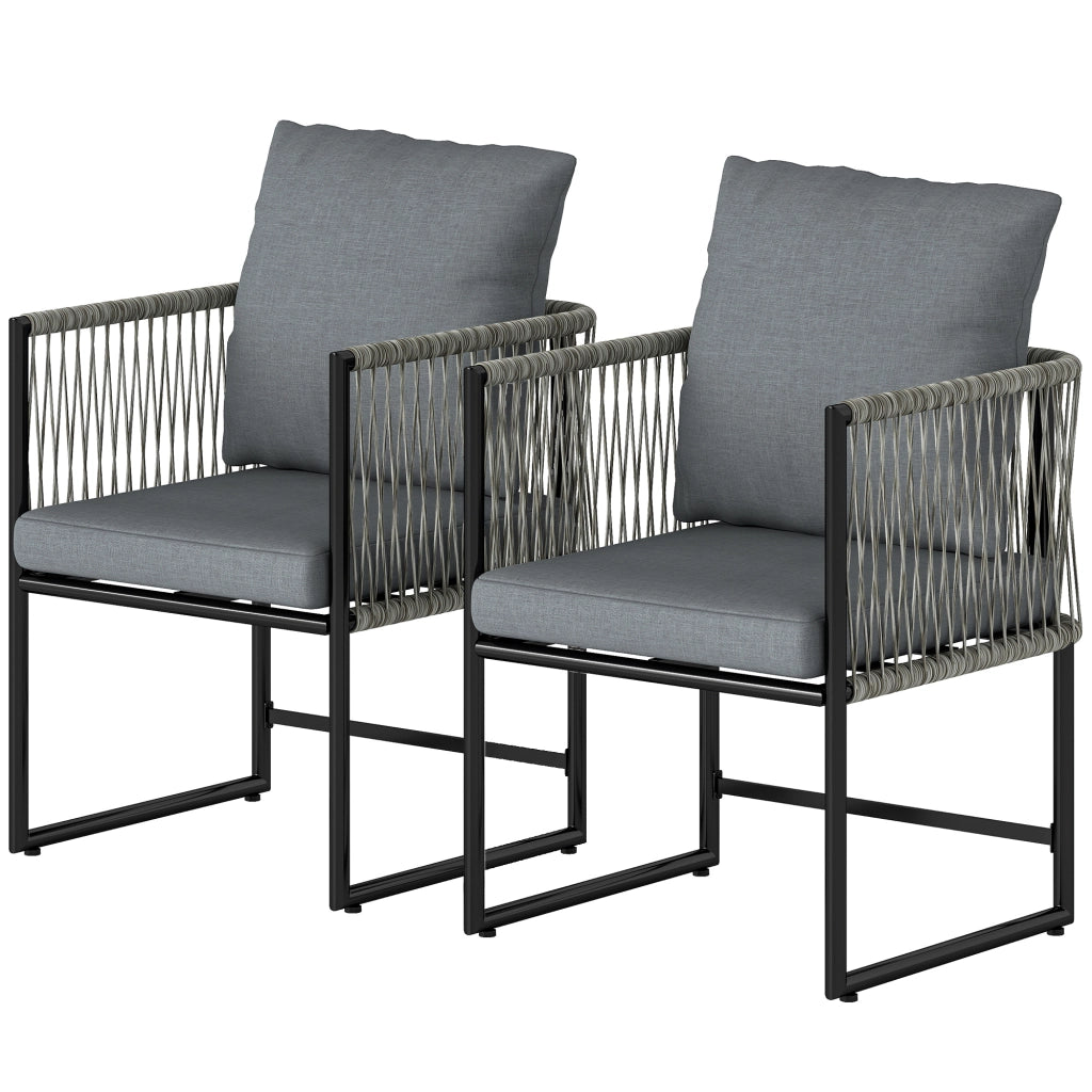 Sedia da giardino 2 pezzi in polyrattan e acciaio con cuscini e braccioli ¨C Minimal ¨C Grigio scuro 52x52x66 cm