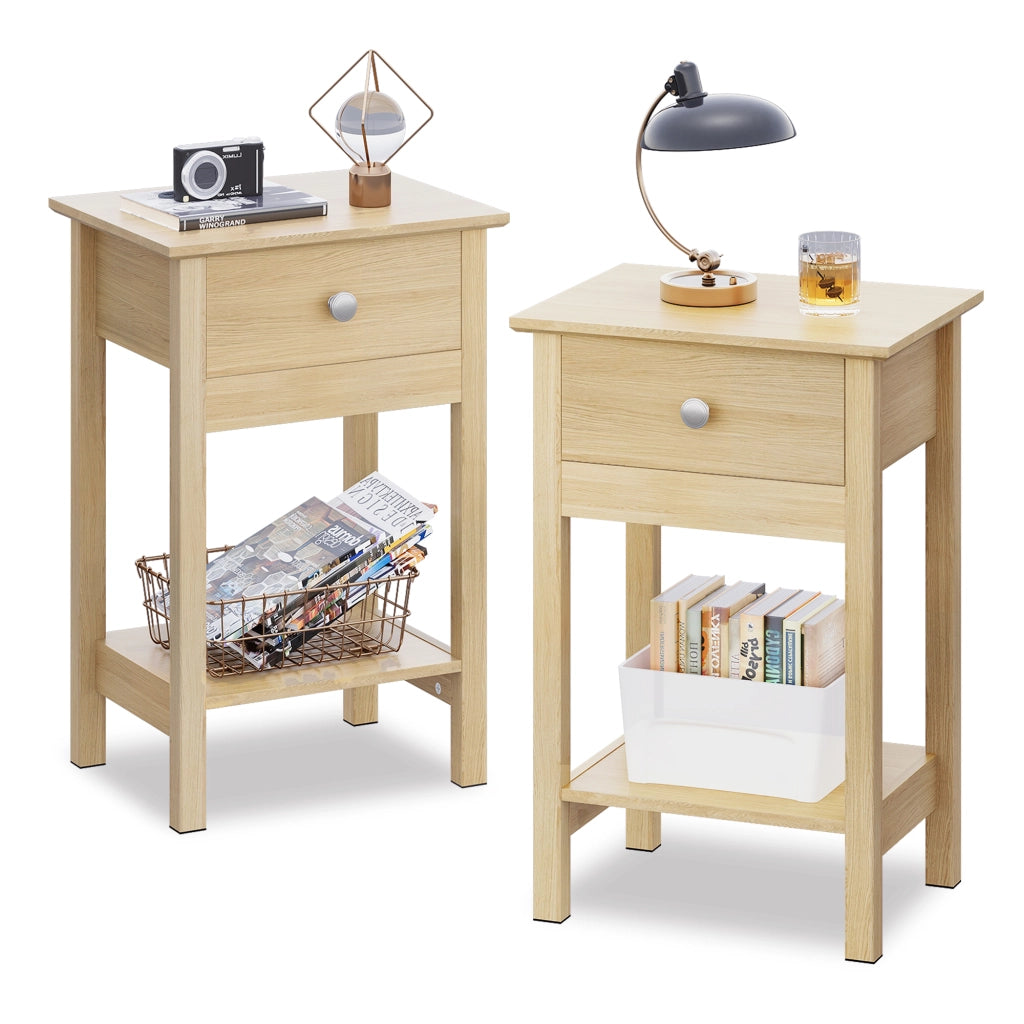 Comodino in Legno con Cassetto e Ripiano ¨C zephmum ¨C Rovere