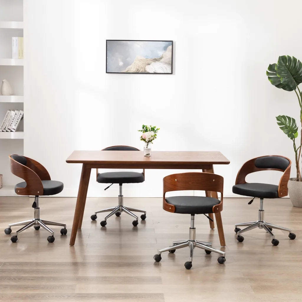 Sedie da Pranzo Girevoli 4pz Nere in Legno Curvato e Similpelle 3054909