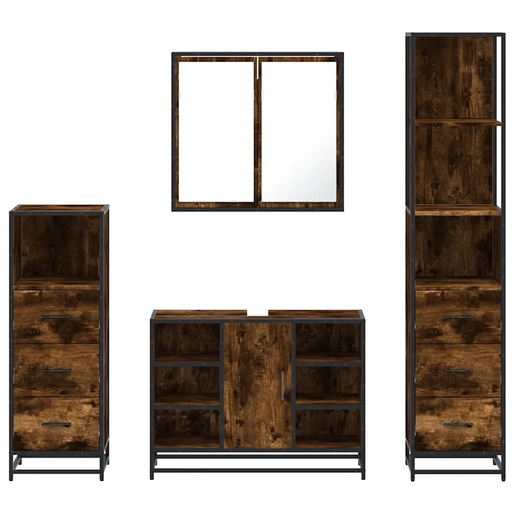 Set Mobili da Bagno 4 pz Rovere Fumo in Legno Multistrato
